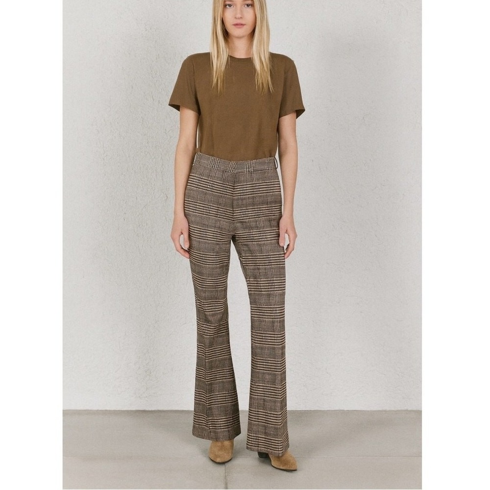 Elie Tahari Brown Glen Plaid Flare Leg Trousers High Rise Dress Pants Size 8